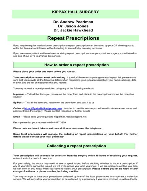 tudor practice repeat prescriptions